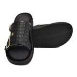 Black Croco Embossed Leather Slippers for Men by asm.