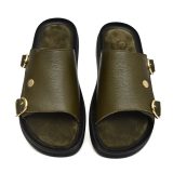 Green Leather Slippers for Men with Memory foam footpad by asm.