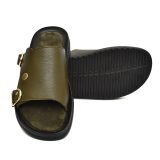 Green Leather Slippers for Men with Memory foam footpad by asm.