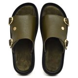 Green Leather Slippers for Men with Memory foam footpad by asm.