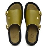 Green Leather Slippers for Men with Memory foam footpad by asm.