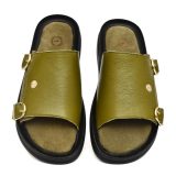 Green Leather Slippers for Men with Memory foam footpad by asm.