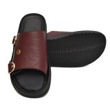 Wine Leather Slippers with Memory foam footpad for Men by asm.