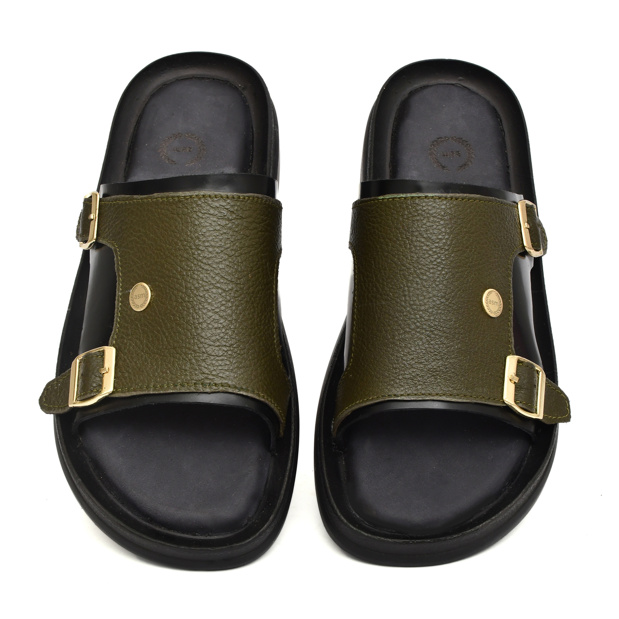 Green Leather Slippers for Men by asm.