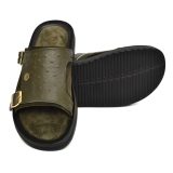 Green Ostrich Embossed Leather Slippers for Men by asm.