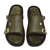 Green Ostrich Embossed Leather Slippers for Men by asm.