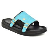 Turquoise Alligator Embossed Leather Slippers for Men by asm.