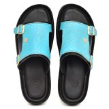 Turquoise Alligator Embossed Leather Slippers for Men by asm.