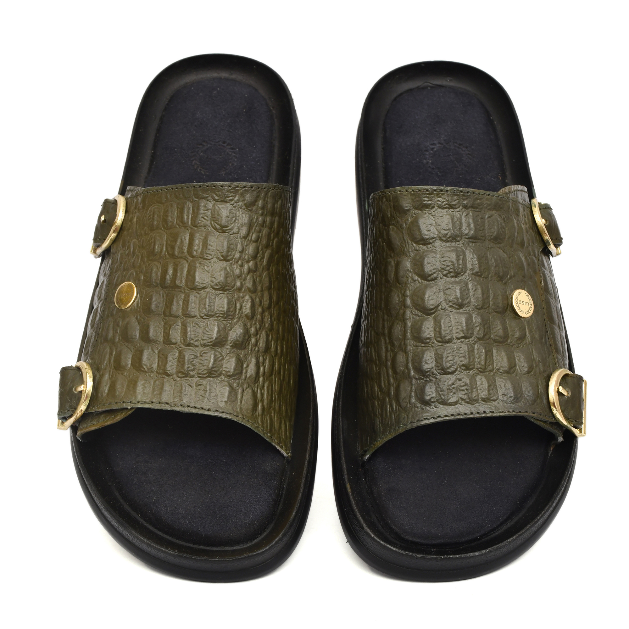 Green Croco Leather Slippers for Men with Memory foam footpad by asm.