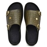 Green Croco Leather Slippers for Men with Memory foam footpad by asm.