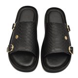 Black Cobra Embossed Leather Slippers for Men with Memory foam footpad by asm.