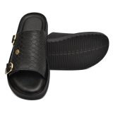 Black Cobra Embossed Leather Slippers for Men with Memory foam footpad by asm.