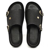 Black Cobra Embossed Leather Slippers for Men with Memory foam footpad by asm.