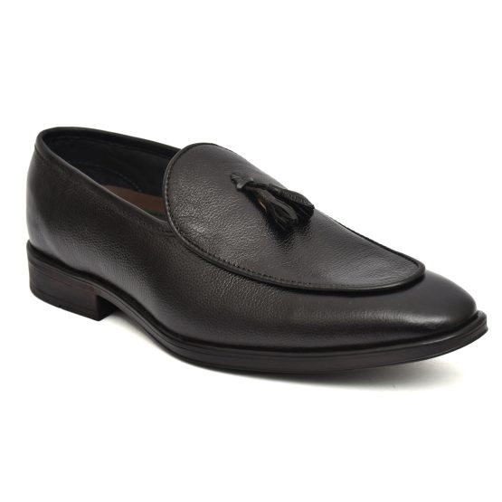 Black Leather Penny loafers with Tassel for Men with Memory foam footpad.