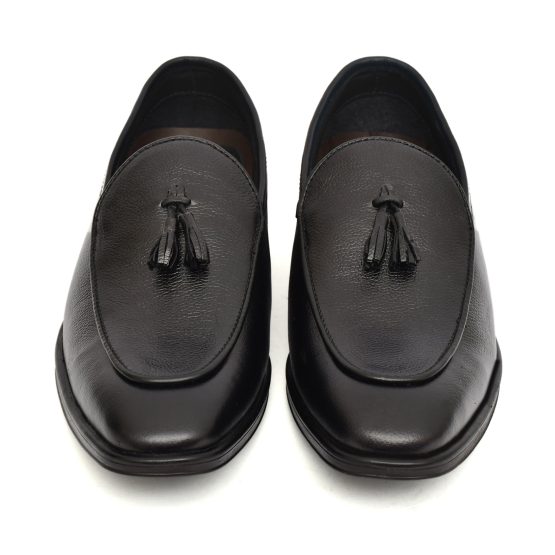 Black Leather Penny loafers with Tassel for Men with Memory foam footpad.