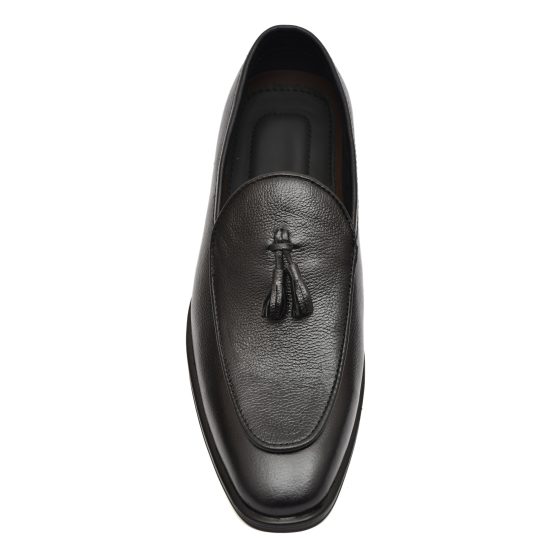 Black Leather Penny loafers with Tassel for Men with Memory foam footpad.