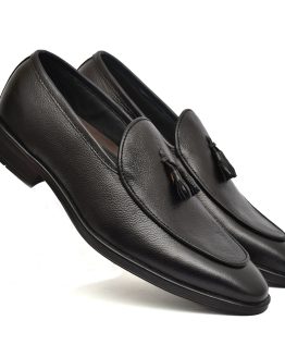 Black Leather Penny loafers with Tassel for Men with Memory foam footpad.