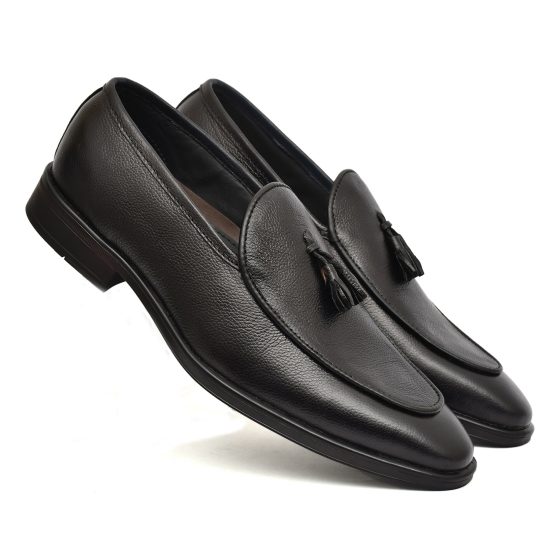 Black Leather Penny loafers with Tassel for Men with Memory foam footpad.