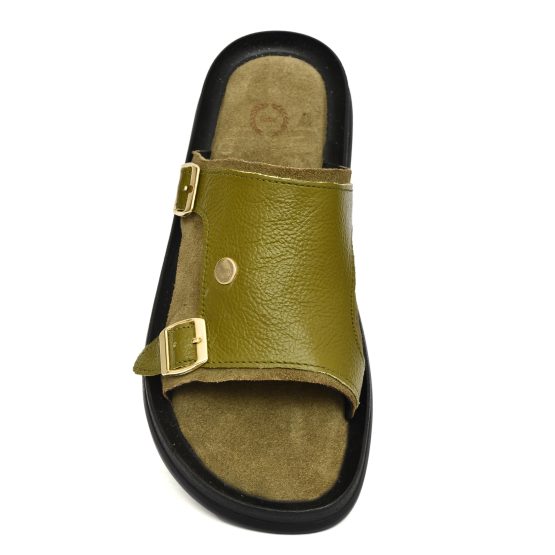 Green Leather Slippers for Men by asm.