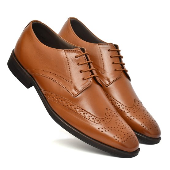 Tan Leather Brogue Shoes for men with Memory foam footpad.