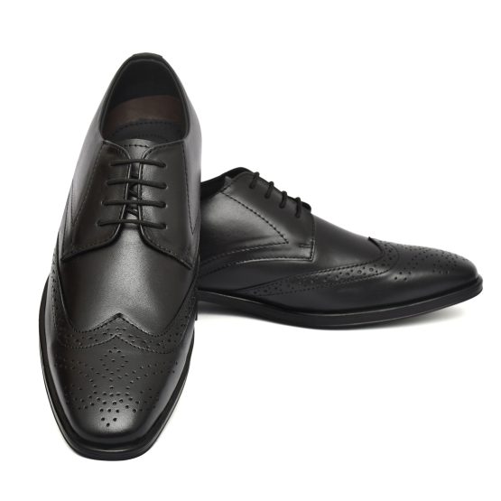 Black Leather Brogue Shoes for men with Memory foam footpad.