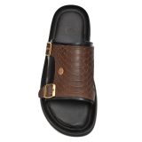 Brown Cobra Embossed Leather Slippers for Men by asm