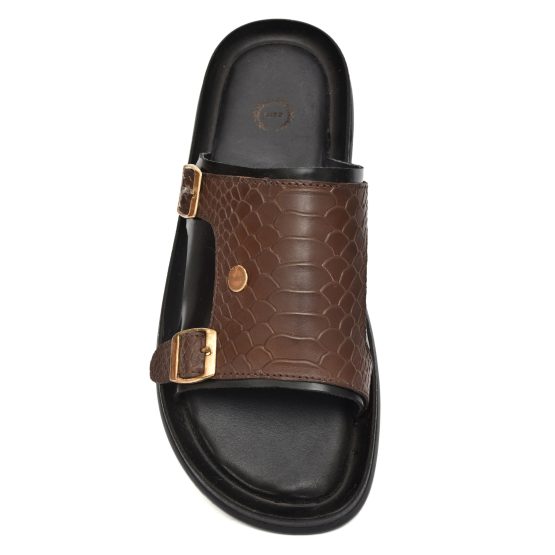 Brown Cobra Embossed Leather Slippers for Men by asm