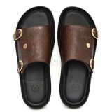 Brown Flora Embossed Leather Slippers for Men with Memory foam footpad by asm.