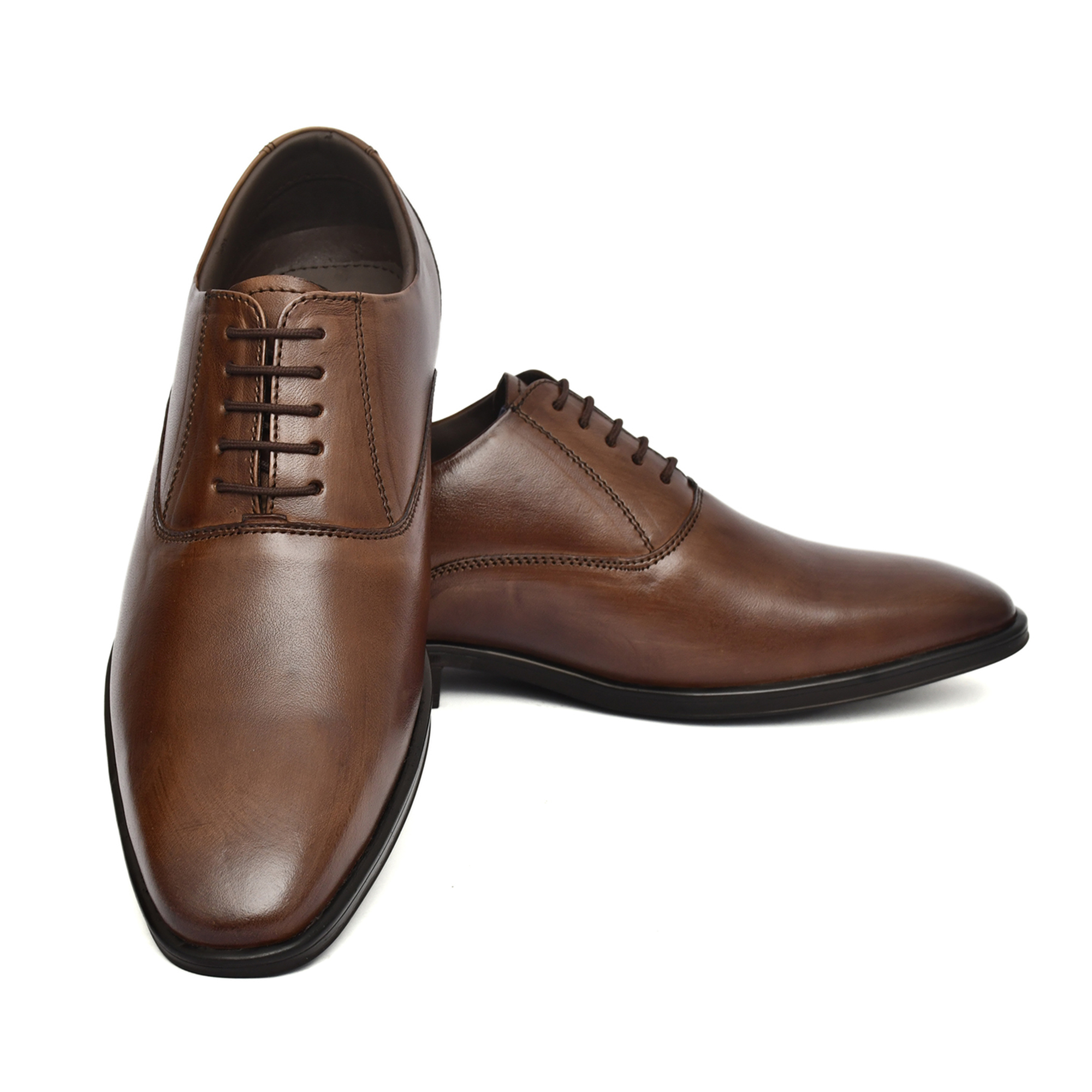 Brown Leather Derby Shoes for men with Memory foam footpad. Article: AL04-Brown - Image 7