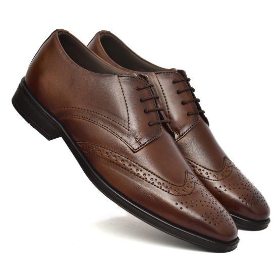 Brown Leather Brogue Shoes for men with Memory foam footpad.