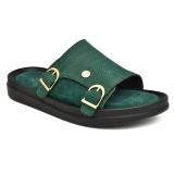 Green Embossed Leather Slippers for Men with Memory foam footpad by asm.