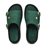 Green Embossed Leather Slippers for Men with Memory foam footpad by asm.