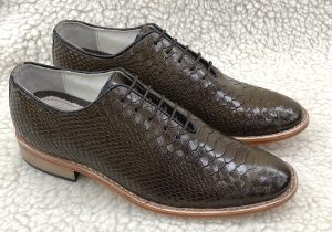 Goodyear Welted Cobra embossed Green leather Derby Wholecut Shoes by ASM.