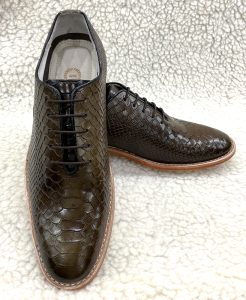 Goodyear Welted Cobra embossed Green leather Derby Wholecut Shoes by ASM.