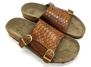 Cork Sandals : Genuine Cobra embossed Tan leather with Cork footpad Sandals for men by asm