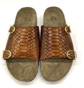 Cork Sandals : Genuine Cobra embossed Tan leather with Cork footpad Sandals for men by asm