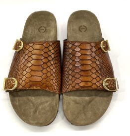 Cork Sandals : Genuine Cobra embossed Tan leather with Cork footpad Sandals for men by asm