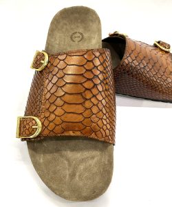 Cork Sandals : Genuine Cobra embossed Tan leather with Cork footpad Sandals for men by asm