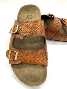 Cork Sandals : Genuine Cobra embossed Tan leather with Cork footpad Sandals for men by asm