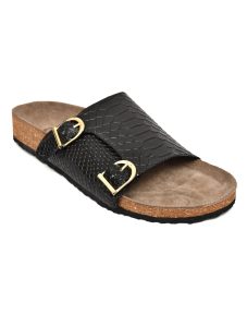 Cork Sandals : Genuine Cobra embossed Black leather with Cork footpad Sandals for men by asm