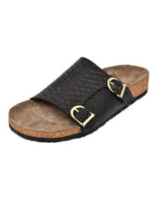 Cork Sandals : Genuine Cobra embossed Black leather with Cork footpad Sandals for men by asm