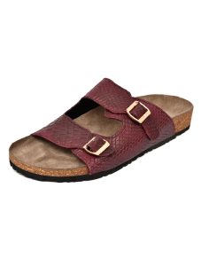Cork Sandals : Genuine Cobra embossed Wine leather with Cork footpad Sandals for men by asm