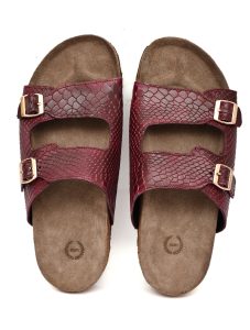 Cork Sandals : Genuine Cobra embossed Wine leather with Cork footpad Sandals for men by asm