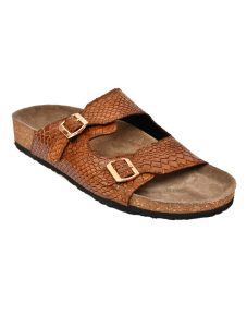 Cork Sandals : Genuine Cobra embossed Tan leather with Cork footpad Sandals for men by asm