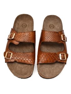 Cork Sandals : Genuine Cobra embossed Tan leather with Cork footpad Sandals for men by asm