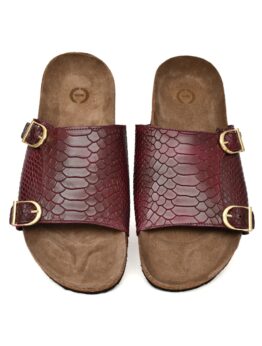 Cork Sandals : Genuine Cobra embossed Wine leather with Cork footpad Sandals for men by asm