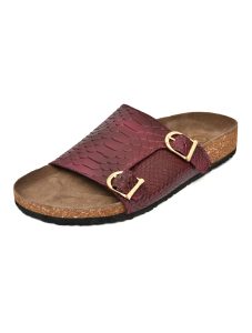 Cork Sandals : Genuine Cobra embossed Wine leather with Cork footpad Sandals for men by asm