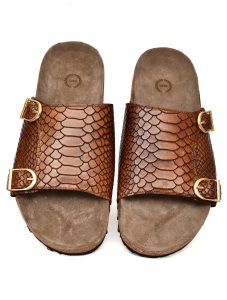 Cork Sandals : Genuine Cobra embossed Tan leather with Cork footpad Sandals for men by asm