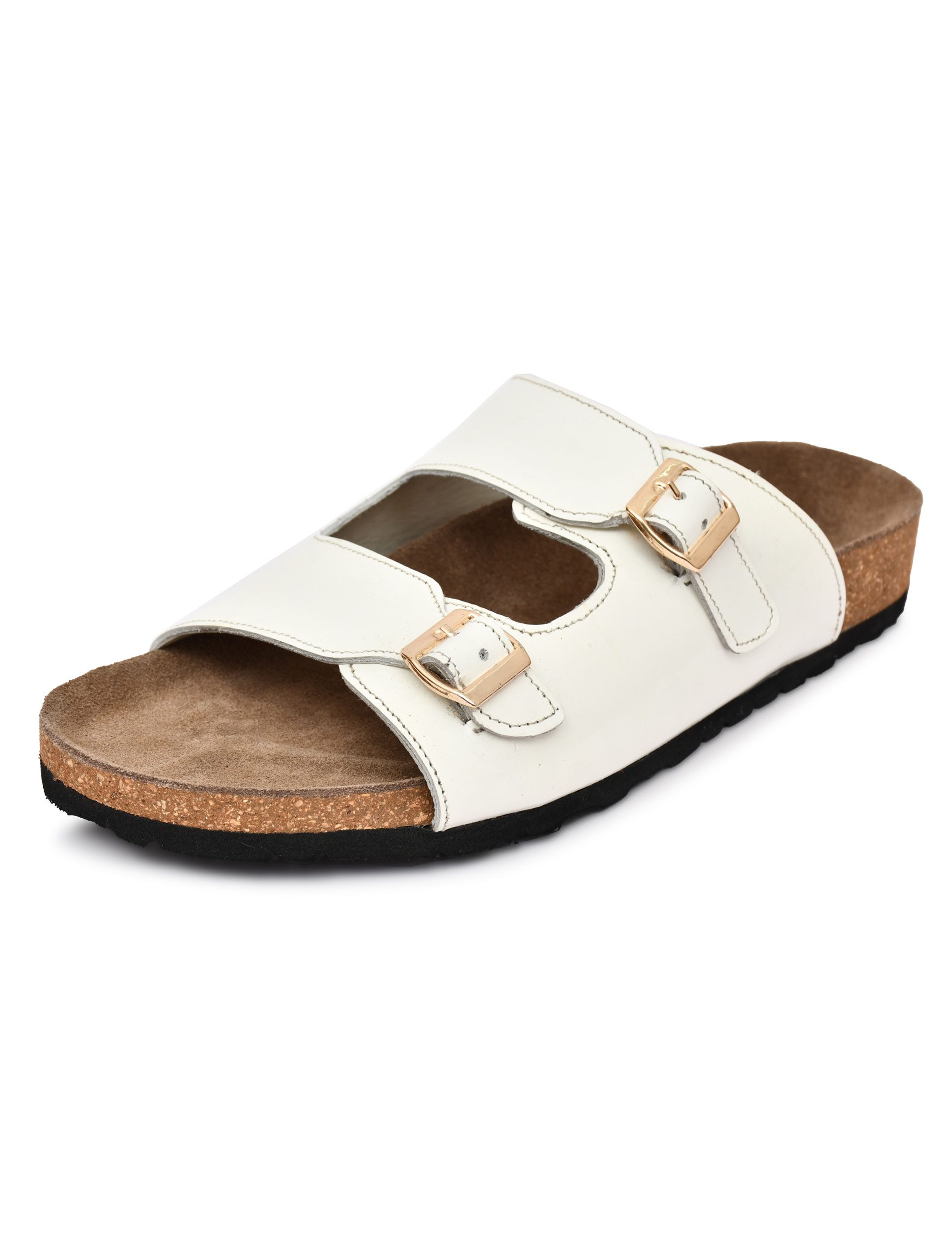 Cork Sandals : Genuine White leather with Cork footpad Sandals for men by asm