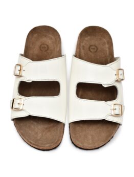 Cork Sandals : Genuine White leather with Cork footpad Sandals for men by asm